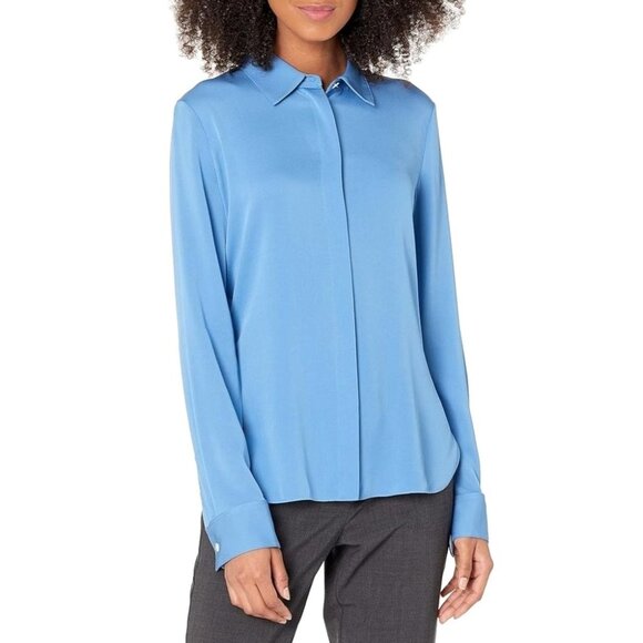 Theory Tops - Theory Shirt Women Medium Cornflower Blue Silk Classic Fitted Button Down NWT